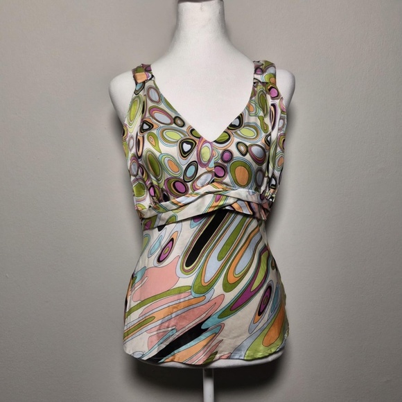 Karen Arnold 100% Washable Silk Funky Groovy Rave Psychedelic Top Blouse M - Picture 1 of 6